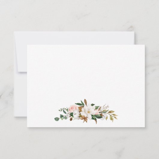 Elegant Waterverf Magnolias Rozen Weddenschap RSVP Kaartje (Achterkant)