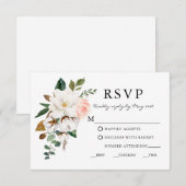 Elegant Waterverf Magnolias Rozen Weddenschap RSVP Kaartje (Voorkant / Achterkant)