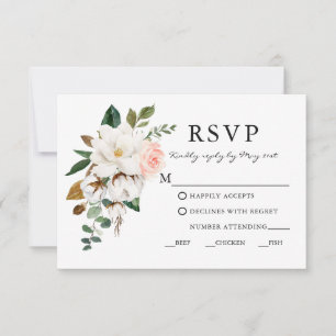 Elegant Waterverf Magnolias Rozen Weddenschap RSVP Kaartje