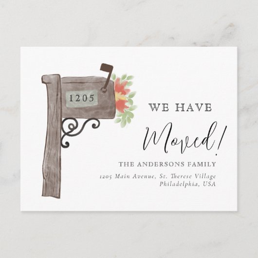 Elegant Waterverf Mailbox New Home Moving Aankondigingskaart (Voorkant)