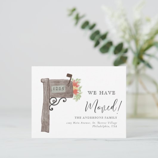 Elegant Waterverf Mailbox New Home Moving Aankondigingskaart (Staand voorkant)