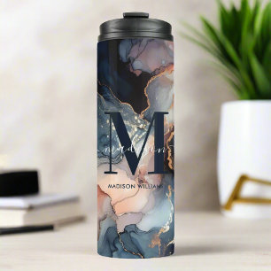 Elegant Waterverf marmeren agaat glitter monogram Thermosbeker