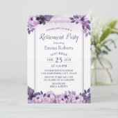 Elegant Waterverf Mauve Floral Retirement Party Kaart (Staand voorkant)