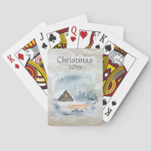 Elegant Waterverf Merry Kerstdatumscript Pokerkaarten