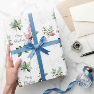 Elegant Waterverf Merry Kerstmis Cadeaupapier
