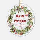 Elegant Waterverf met eerste kerstmis Keramisch Ornament (Links)