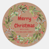 Elegant Waterverf met kerstcadeau-roun Ronde Sticker (Voorkant)