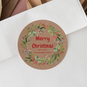 Elegant Waterverf met kerstcadeau-roun Ronde Sticker