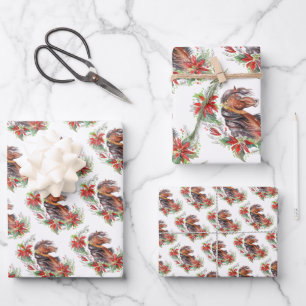 Elegant Waterverf met kerstpaard Equestrian Inpakpapier Vel
