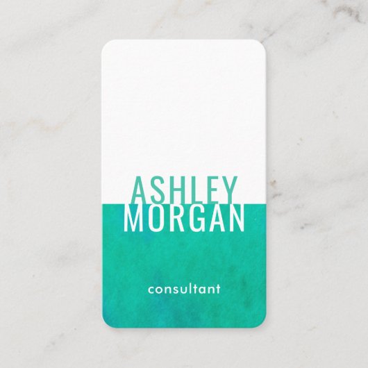Elegant Waterverf Moderne Minimale Blauwgroen Vert Visitekaartje (Voorkant)