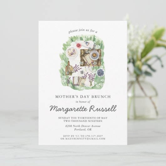 Elegant Waterverf Moederdag Picnic Brunch Kaart (Staand voorkant)