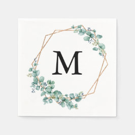 Elegant Waterverf Monogram Goud Groen Bruiloft Servet