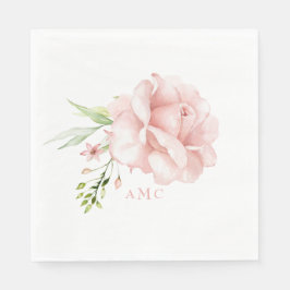 Elegant Waterverf Monogram Roze Floral Luncheon Servet