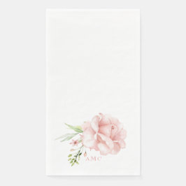 Elegant Waterverf Monogram Roze Floral Servet