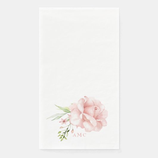 Elegant Waterverf Monogram Roze Floral Servet (Voorkant)