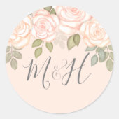 Elegant Waterverf Monogrammed Floral Foliage Ronde Sticker (Voorkant)