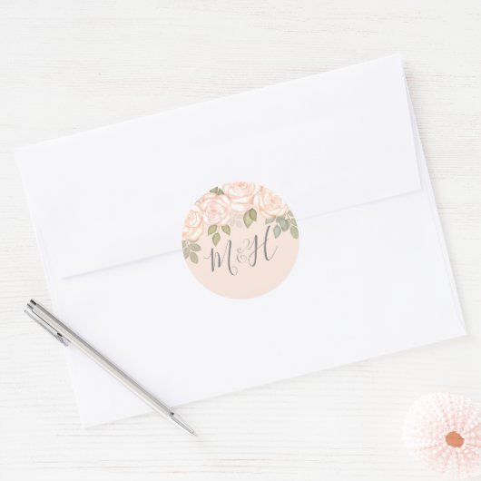 Elegant Waterverf Monogrammed Floral Foliage Ronde Sticker (Envelop)