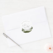 Elegant Waterverf Mountain Forest Wedding Ronde Sticker (Envelop)