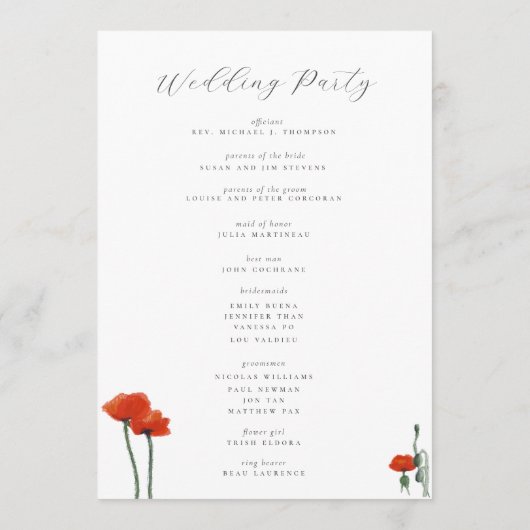 Elegant Waterverf Mountain Poppies Floral Wedding Programmakaart (Achterkant)