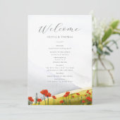 Elegant Waterverf Mountain Poppies Floral Wedding Programmakaart (Staand voorkant)