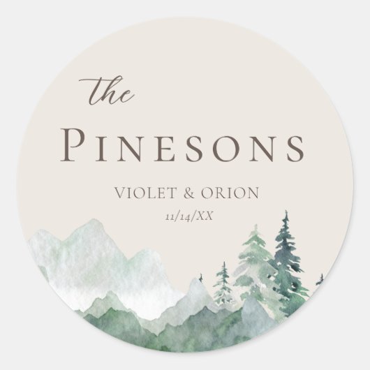 Elegant Waterverf Mountain Wedding Favor Stickers (Voorkant)