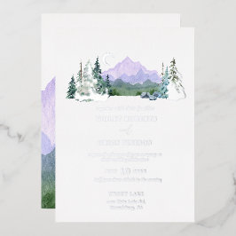 Elegant Waterverf Mountain Wedding Silver Folie Uitnodiging