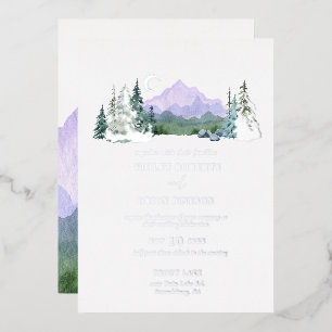 Elegant Waterverf Mountain Wedding Silver Folie Uitnodiging