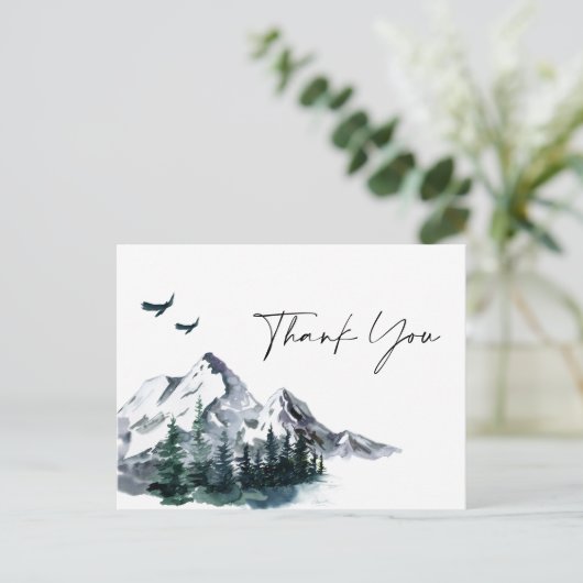 Elegant Waterverf Mountains Forest Hartelijk dank Briefkaart (Staand voorkant)