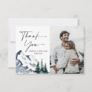 Elegant Waterverf Mountains Forest PHOTO Wedding Bedankkaart