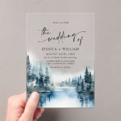 Elegant Waterverf Mountains Forest Wedding Acryl Uitnodigingen (Insitu (Draagbaar))
