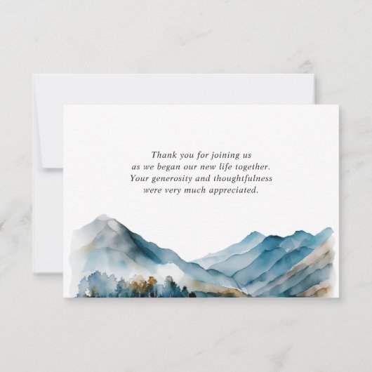 Elegant Waterverf Mountains Forest Wedding Bedankkaart (Achterkant)