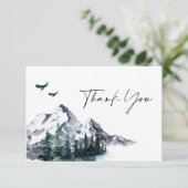 Elegant Waterverf Mountains Forest Wedding Bedankkaart (Staand voorkant)