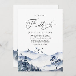 Elegant Waterverf Mountains Forest Wedding Kaart
