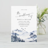 Elegant Waterverf Mountains Forest Wedding Kaart (Staand voorkant)