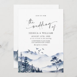 Elegant Waterverf Mountains Forest Wedding Kaart