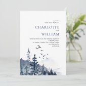 Elegant Waterverf Mountains Forest Wedding Kaart (Staand voorkant)