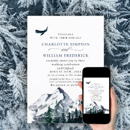 Elegant Waterverf Mountains Forest Wedding Kaart