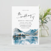 Elegant Waterverf Mountains Forest Wedding Kaart (Staand voorkant)