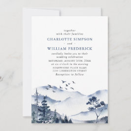 Elegant Waterverf Mountains Forest Wedding Kaart