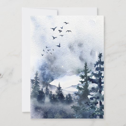 Elegant Waterverf Mountains Forest Wedding Kaart (Achterkant)