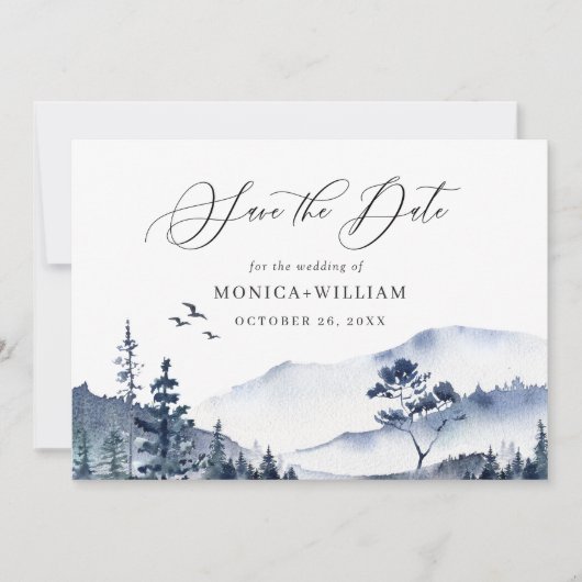 Elegant Waterverf Mountains Forest Wedding QR Save The Date (Voorkant)