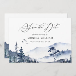 Elegant Waterverf Mountains Forest Wedding QR Save The Date
