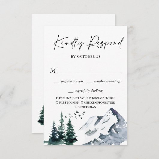 Elegant Waterverf Mountains Forest Wedding RSVP (Voorkant / Achterkant)