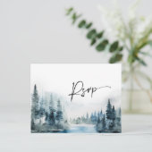 Elegant Waterverf Mountains Forest Wedding RSVP Briefkaart (Staand voorkant)