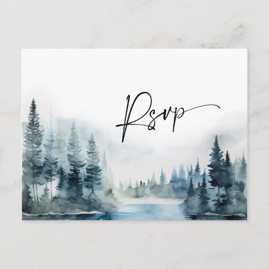 Elegant Waterverf Mountains Forest Wedding RSVP Briefkaart (Voorkant)