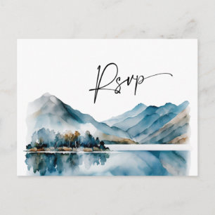 Elegant Waterverf Mountains Forest Wedding RSVP Briefkaart