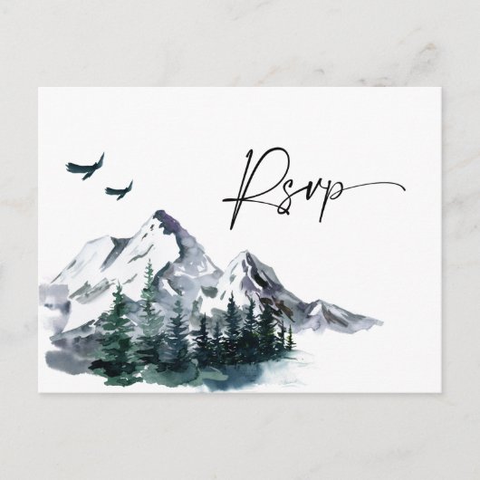 Elegant Waterverf Mountains Forest Wedding RSVP Briefkaart (Voorkant)