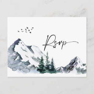 Elegant Waterverf Mountains Forest Wedding RSVP Briefkaart