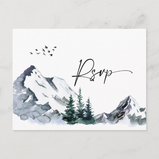 Elegant Waterverf Mountains Forest Wedding RSVP Briefkaart (Voorkant)