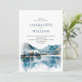 Elegant Waterverf Mountains Forest Wedding RSVP Kaart (Staand voorkant)